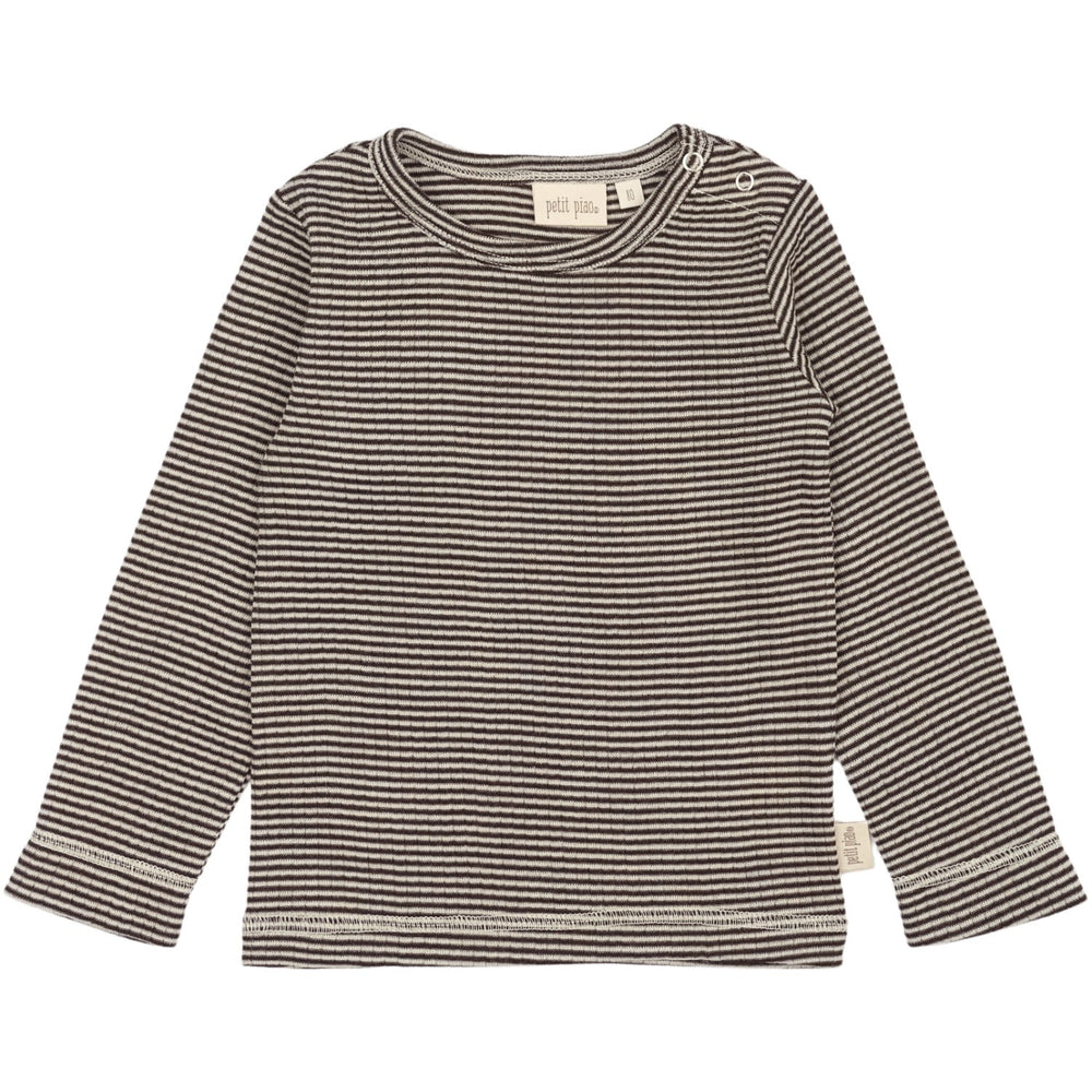 Køb Petit Piao Coffee Bean/Dark Off White PPDante T-Shirt L/S Meriono Uld Striped