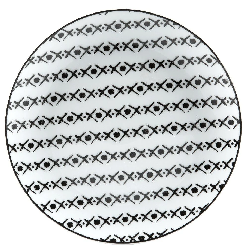 Assiette à dessert blanche motif ligne de croix noir