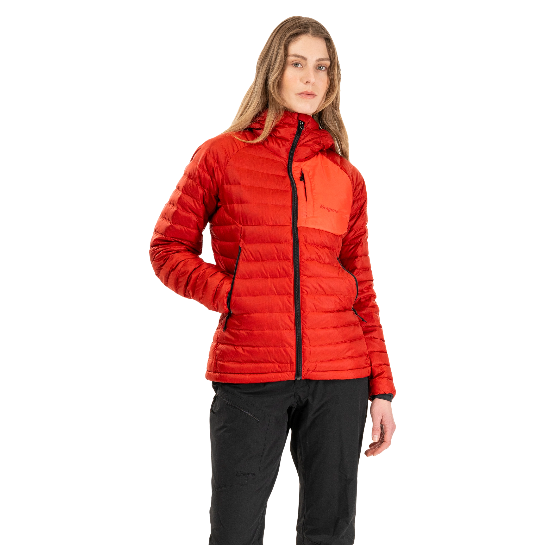 Vaagaa Light Down Jacket Hood Women Crimson Red / Peachy Red