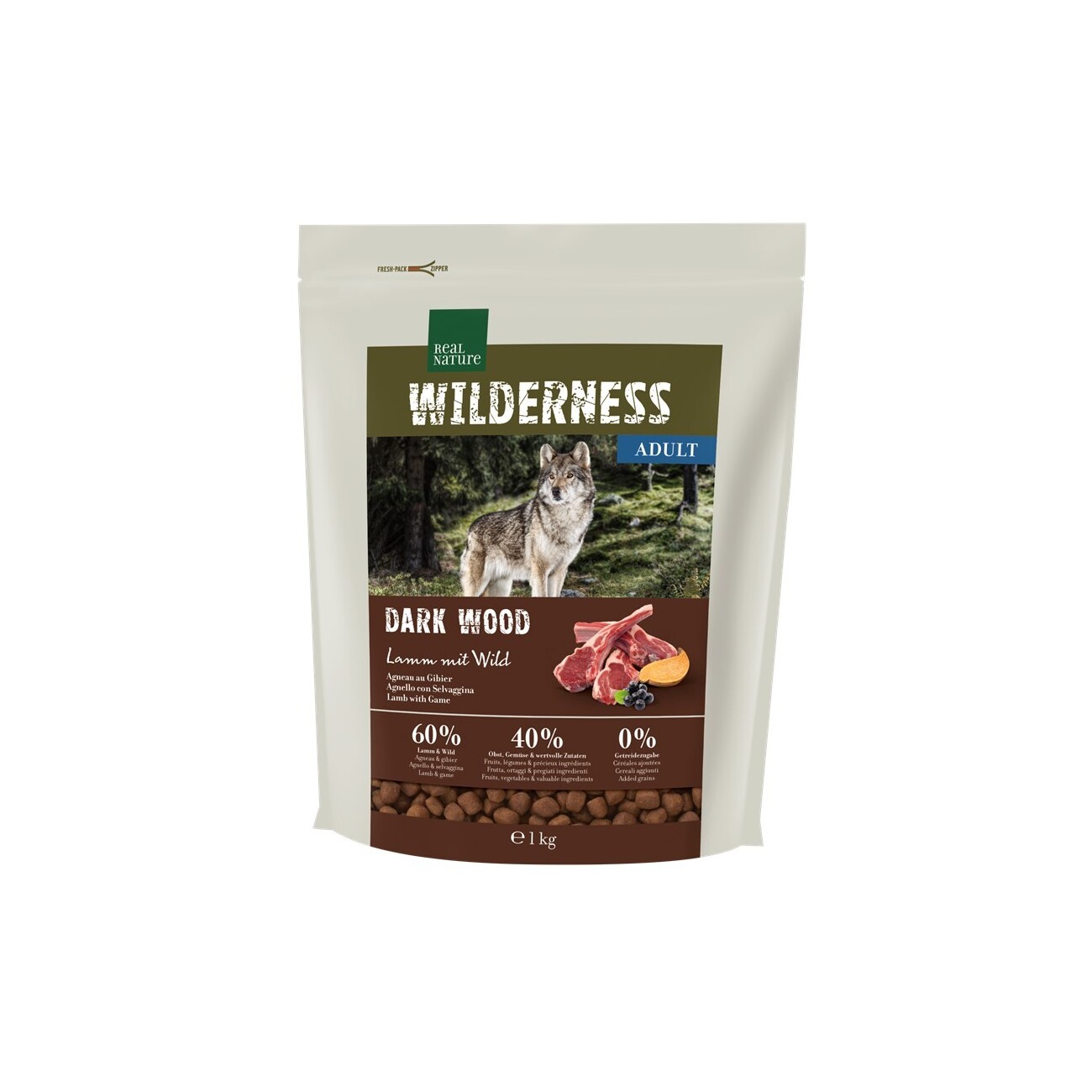 REAL NATURE WILDERNESS Trockenfutter Hund, Adult, Dark Wood Lamm mit Wild 1 kg