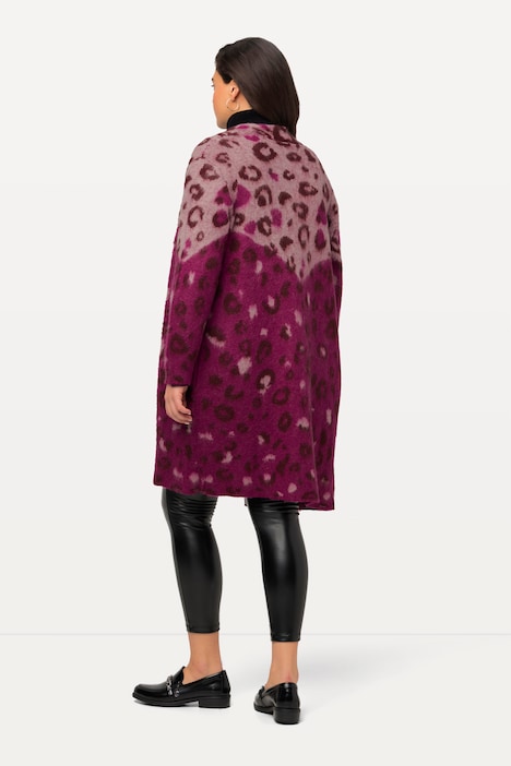 Strickjacke, Jacquard-Leomuster, V-Ausschnitt, offene Form