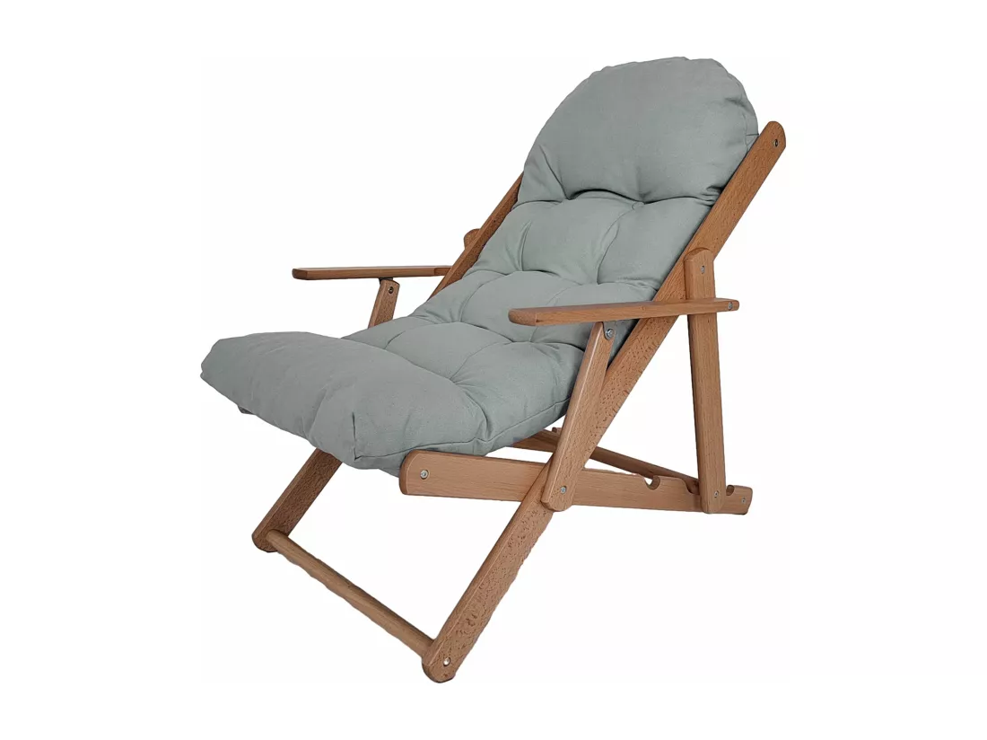 Fauteuil chaise pliable et inclinable en bois grand confort avec coussin capitonné épais - dim. 71I x 89P x 96H cm - gris