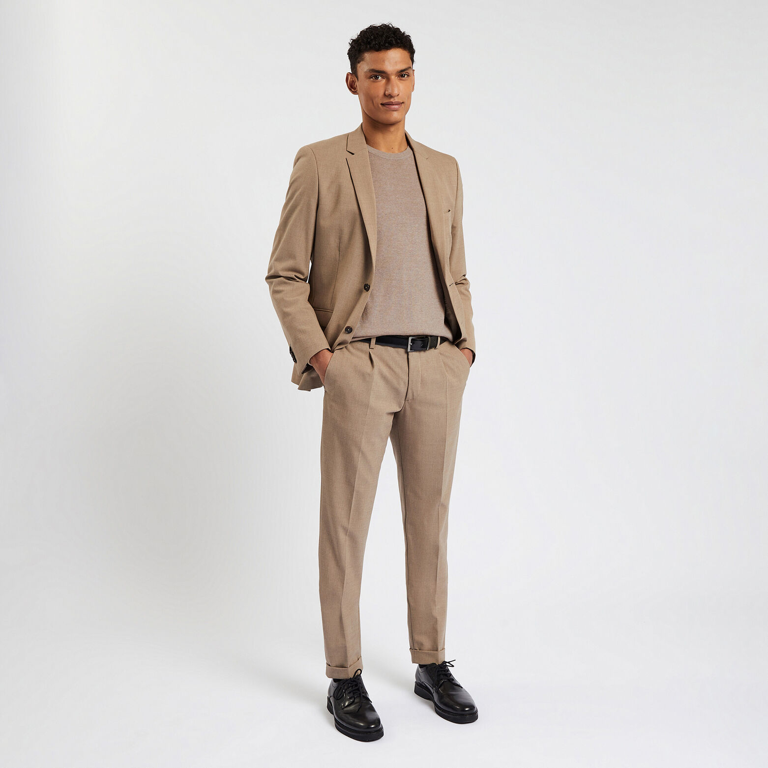 Pull col rond en laine mérinos Beige