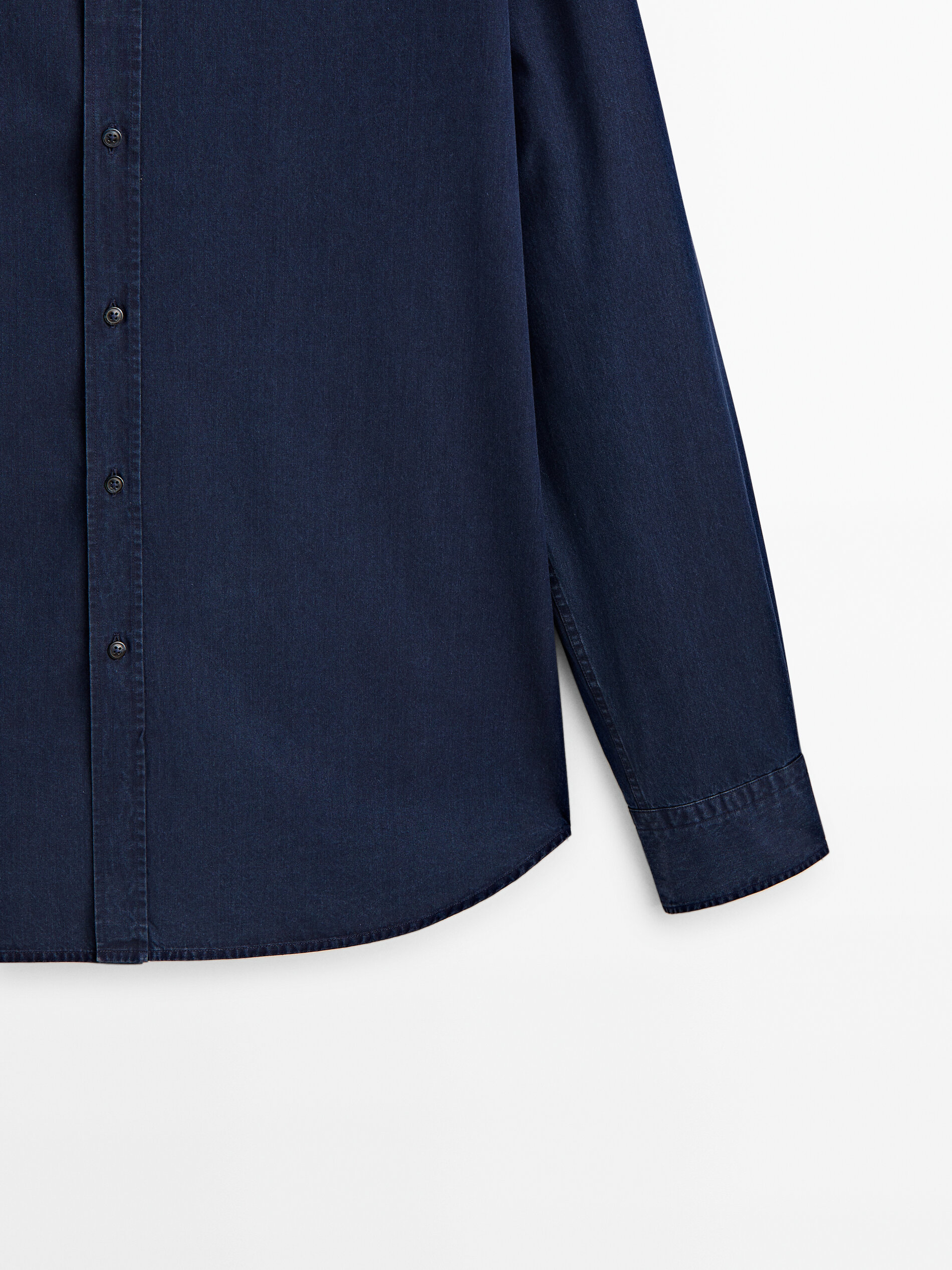 Camisa jeans 100% algodão, modelagem regular - AZUL ESCURO
