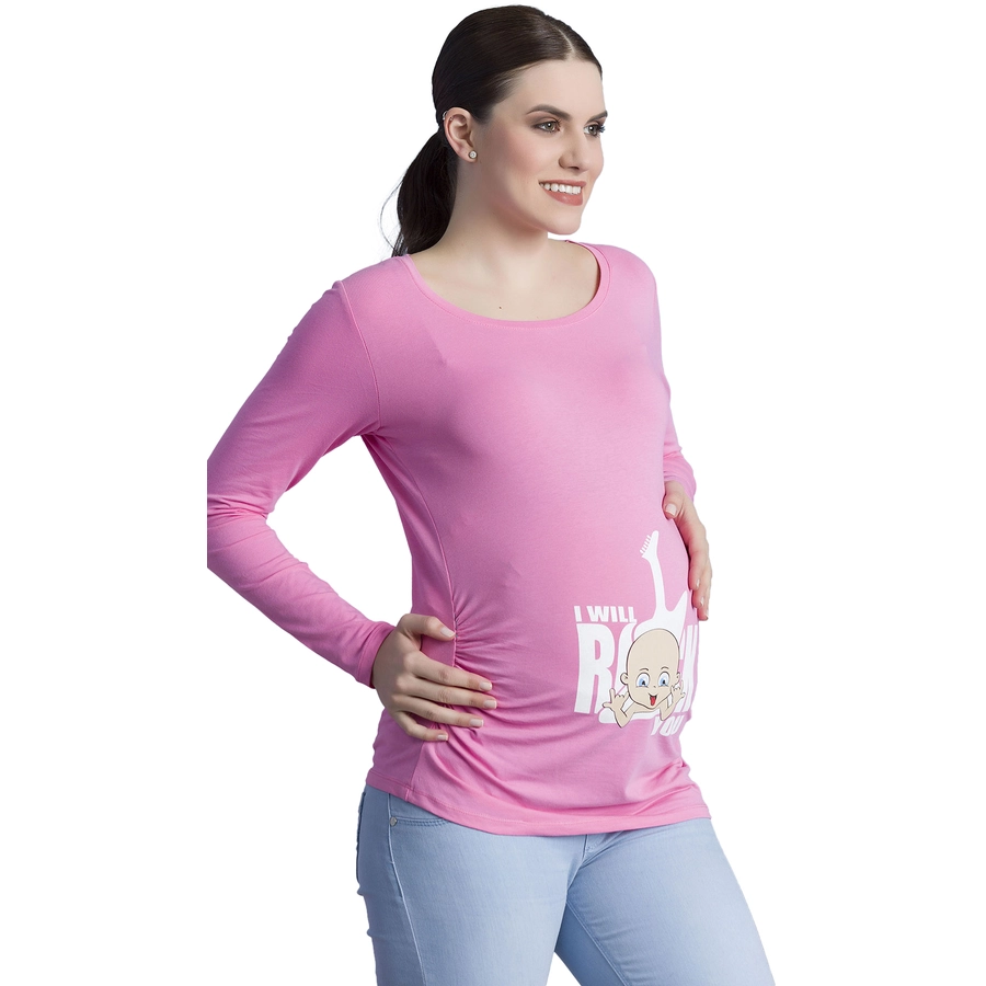 M.M.C. Umstandslangarmshirt I Will Rock You mit Motiv Rosa