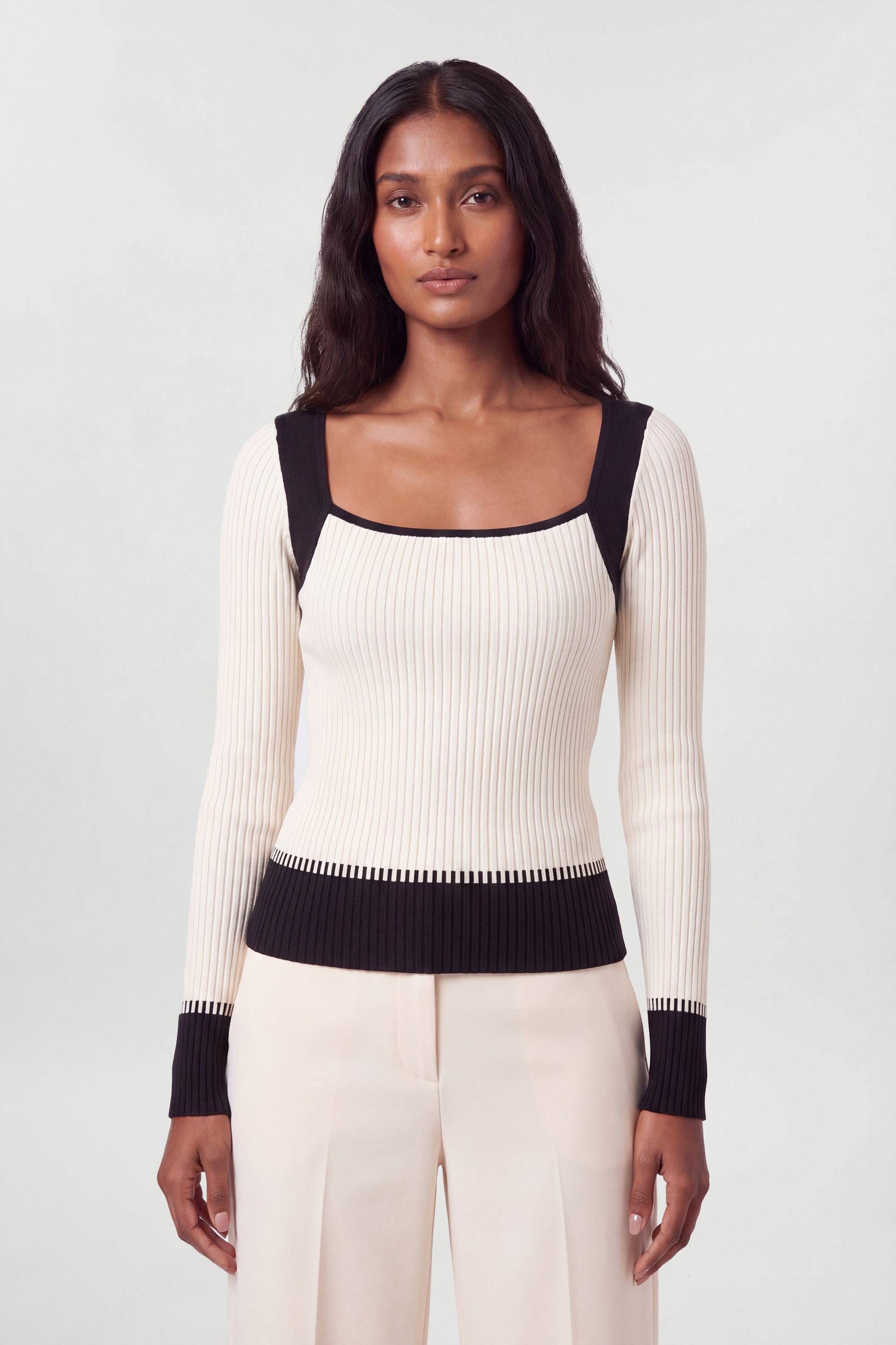 KarenMillen Haut En Maille Côtelée À Empiècements Contrastés