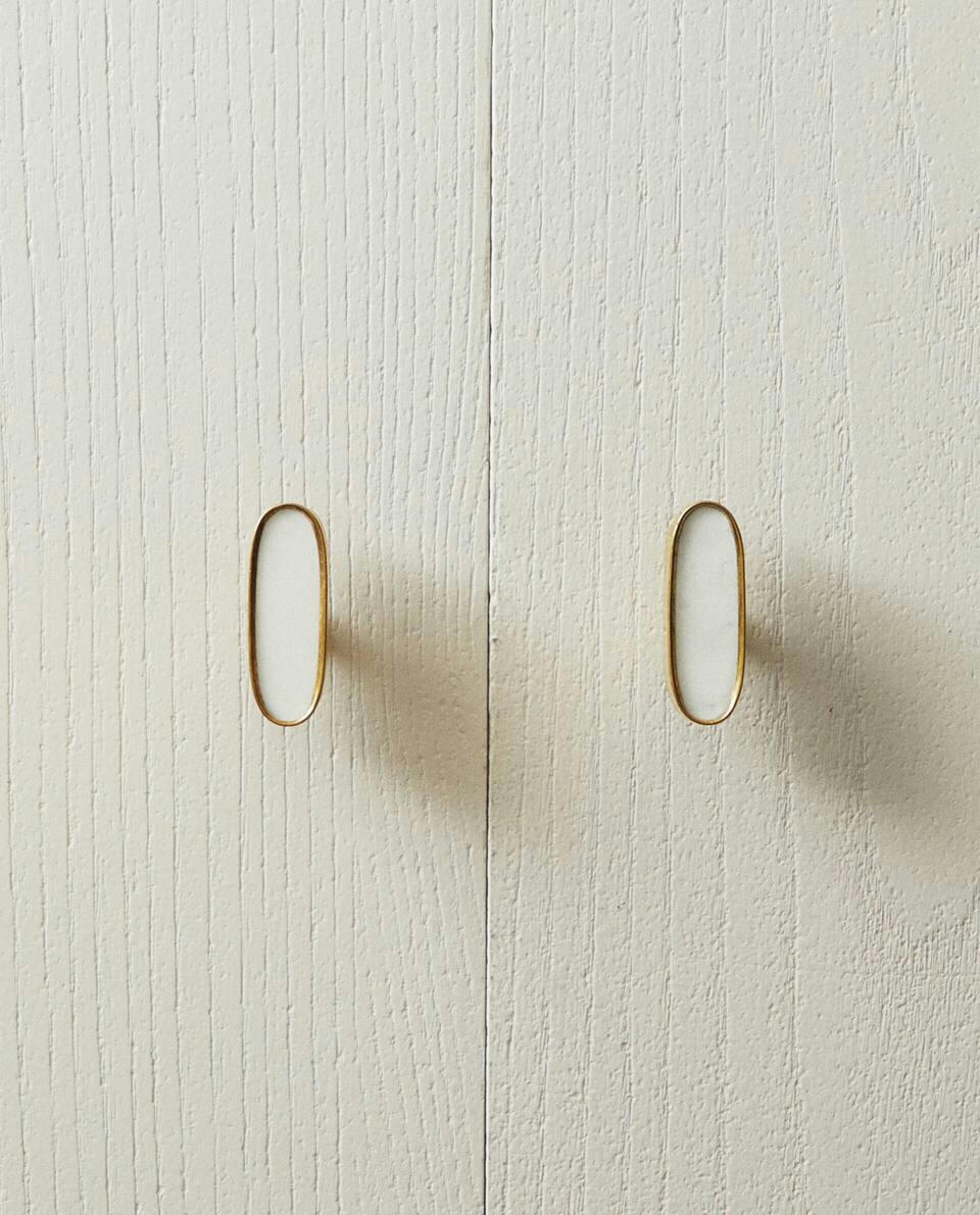 Puxador de porta oval de mármore (pacote com 2)
