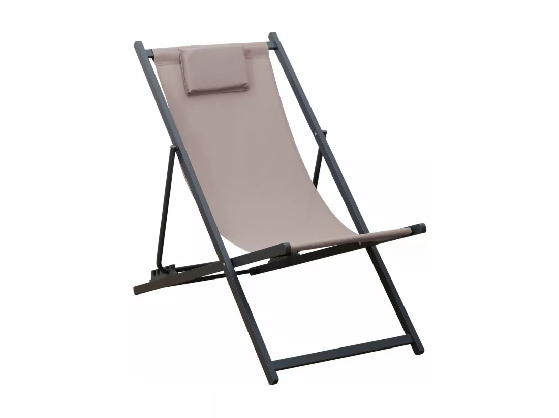 Chaise Longue Pliable Rebecca Mobili Sarson 93x58x92 Polyester Aluminium Beige Gris Foncé
