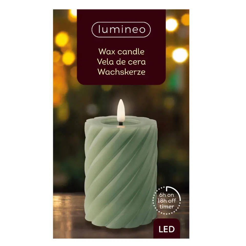 Lumineo Luxe LED kaars - groen - D7,5 x H12,3 cm - timer