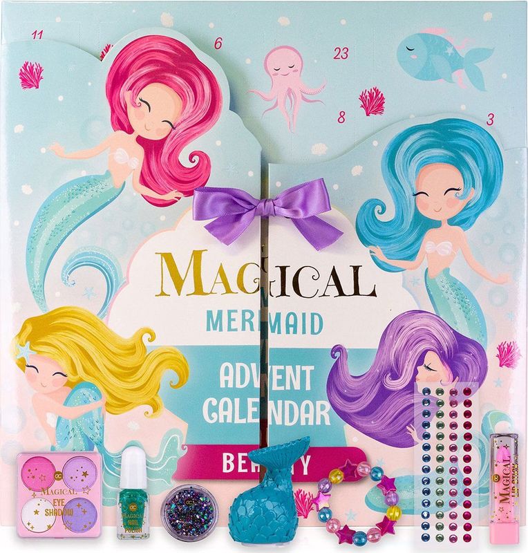 Adventskalender 2025 Make up Beauty Meisjes - Make-up Geschenkset voor Meisjes - Mermaid - 24 verrassingen - Kinderen Dames - Cadeau meisje 3 jaar, 4 jaar, 5 jaar, 6 jaar, 7 jaar, 8 jaar - Kerstcadeau - Kerstpakket Zeemeermin - Sinterklaas cadeautjes
