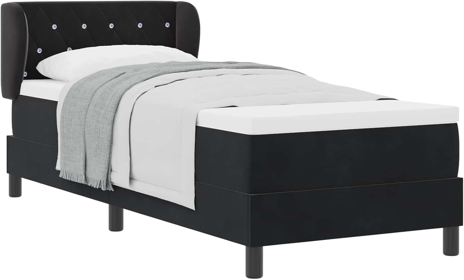 vidaXL Boxspringbett mit Matratze Dunkelgrau 80x200 cm Samt Schwarz, Höhenverstellbares Bett, Samtgestell, modernes Design, solide Bauweise, minimalistischer Stil, Schlafkomfort, Schlafzimmerlook