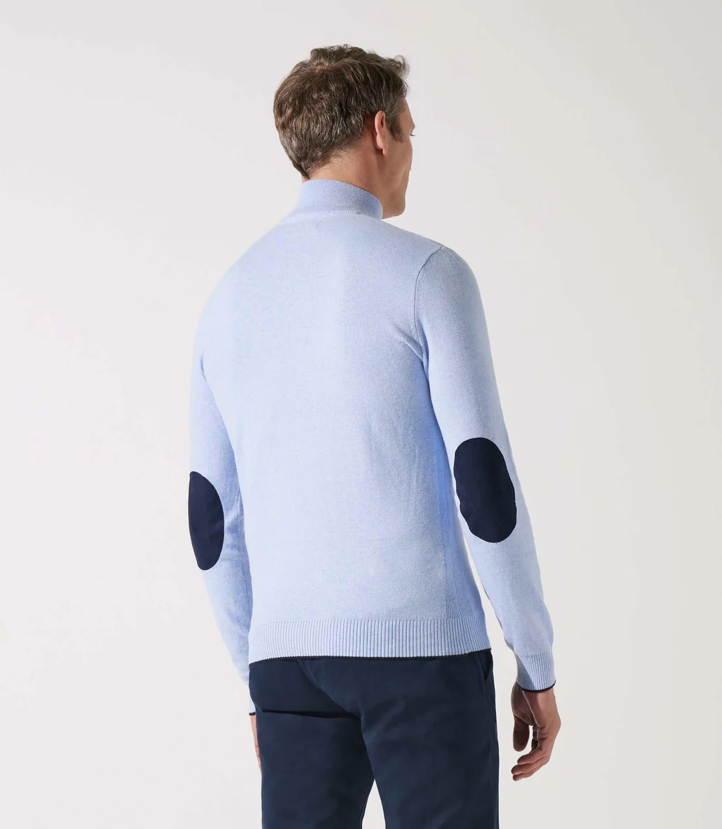 Pull col zippé camionneur bleu ciel