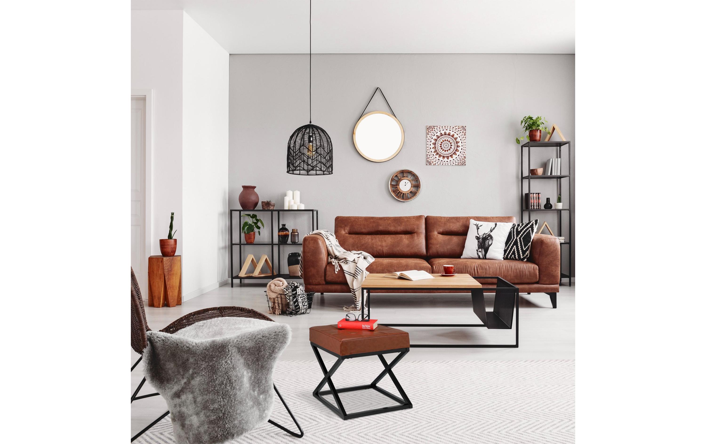 Hocker mit Kunstleder Braun/SchwarzSitzhocker mit Kunstleder