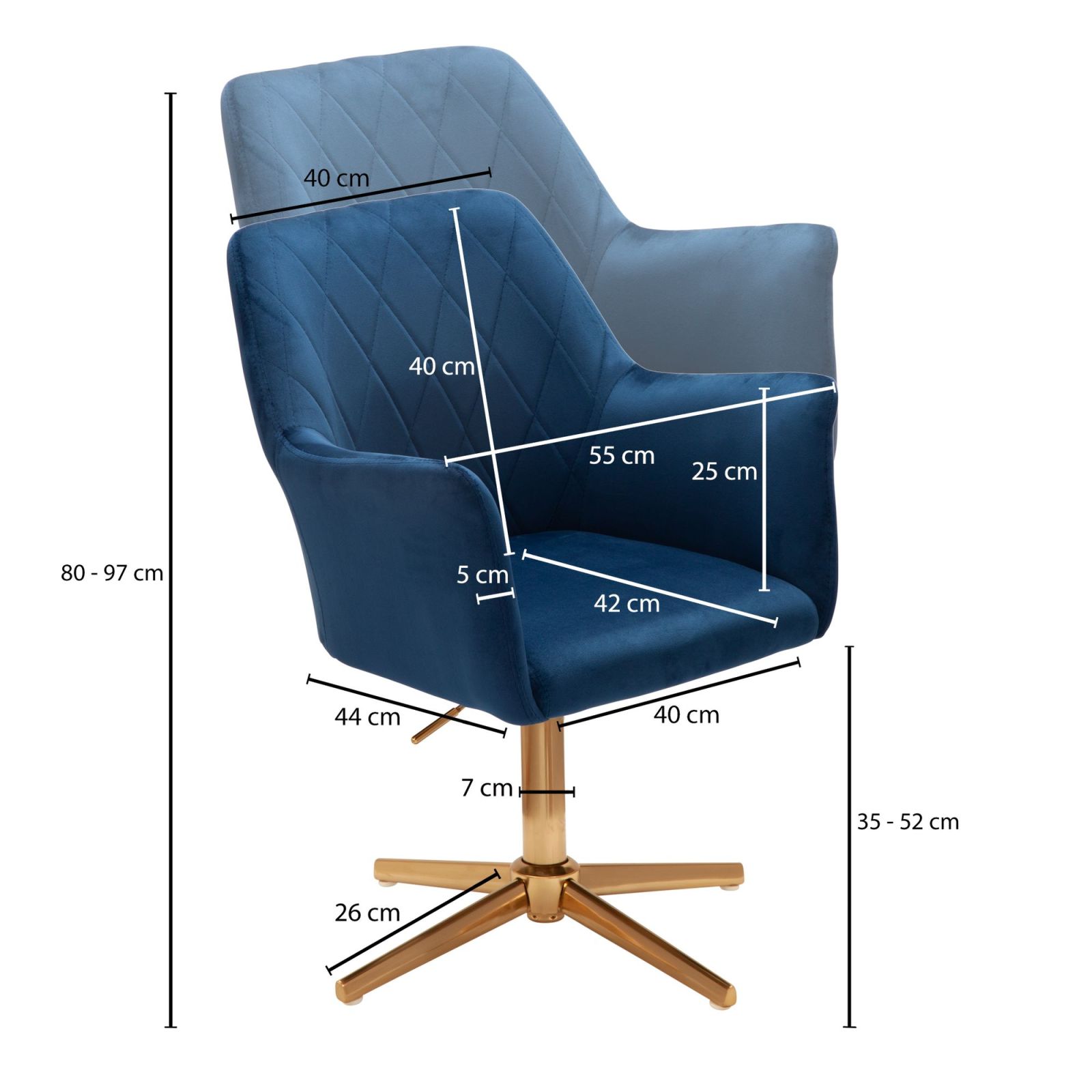 Schreibtischstuhl - blau - Samt
