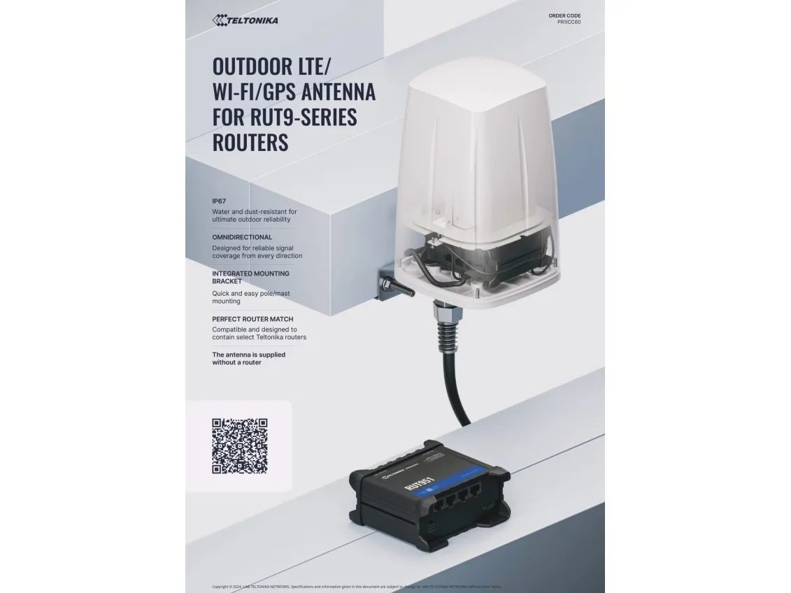 Teltonika - Antenne - mobil, navigation, Wi-Fi - omni-directional - Til montering på væg, kan monteres i loftet, mast, udendørs - for Teltonika RUT901, RUT906, RUT951, RUT955, RUT956