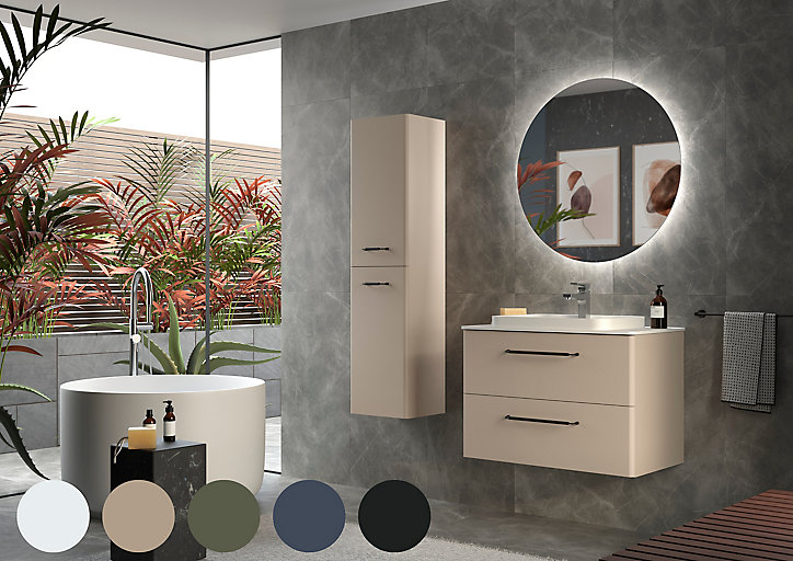 Meuble sous vasque à suspendre Cygnus bath Teha L. 80 cm noir mat + plan vasque semi-encastré résine blanc