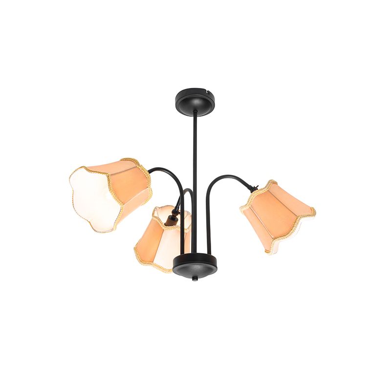 Klassieke plafondlamp zwart met lampenkap goud 3-lichts - Nona