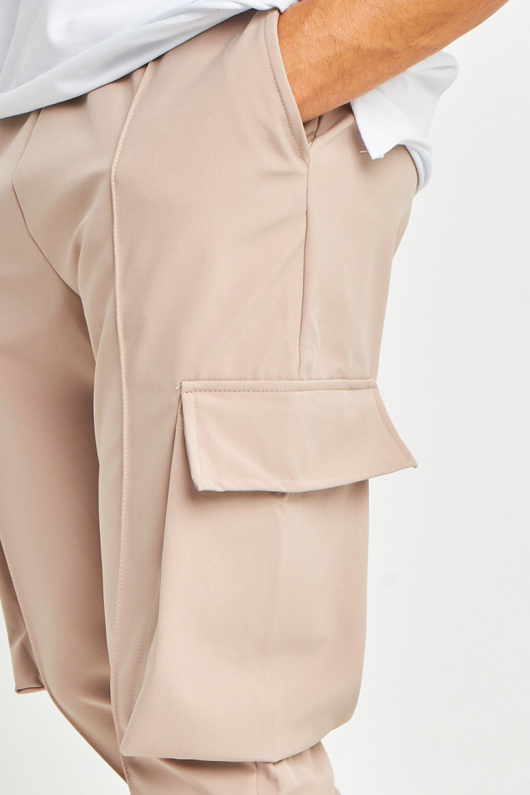 Joggerpant beige cargo avec surpiqures