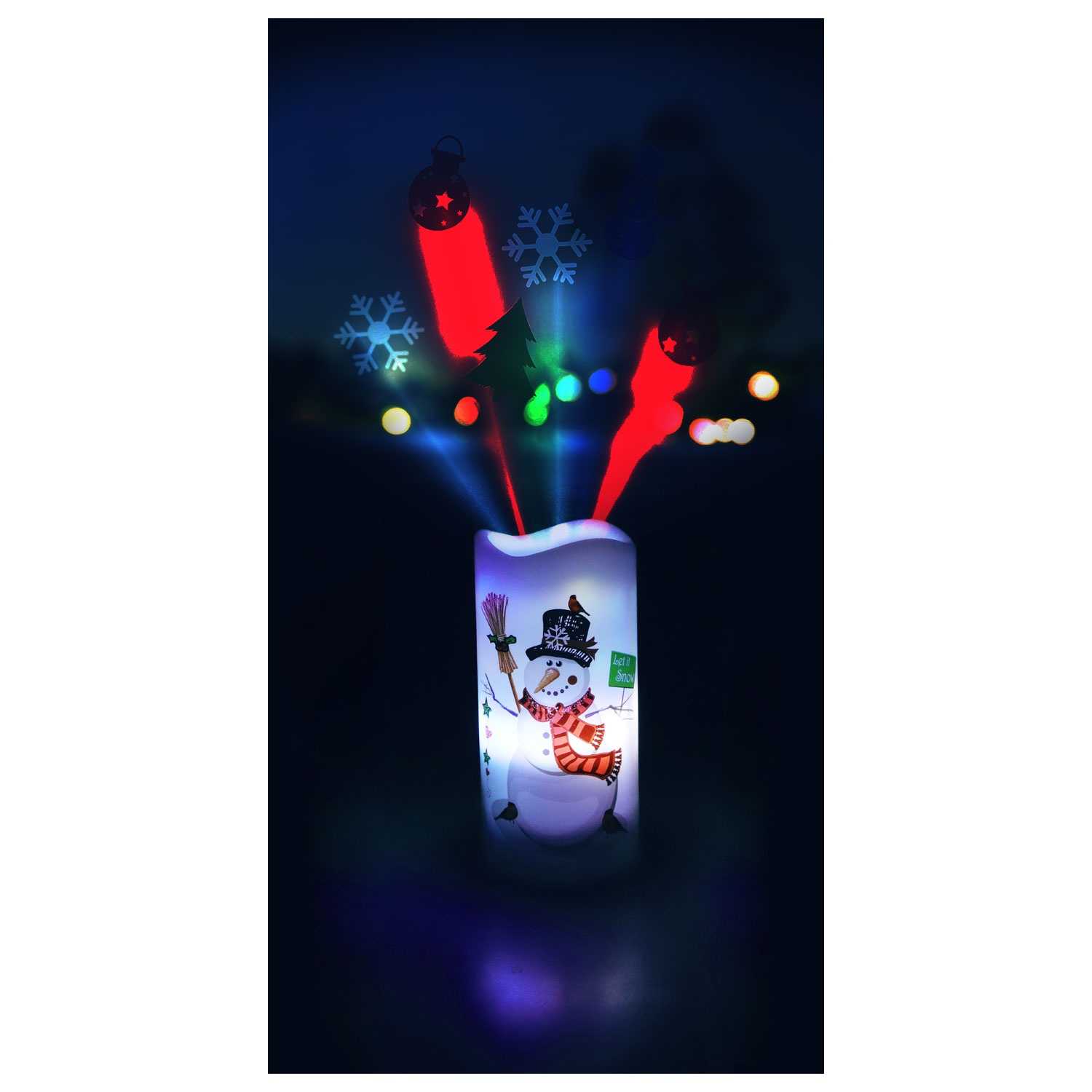LED Kerze Weihnachten mit Projektion aus Kunststoff 15 cm