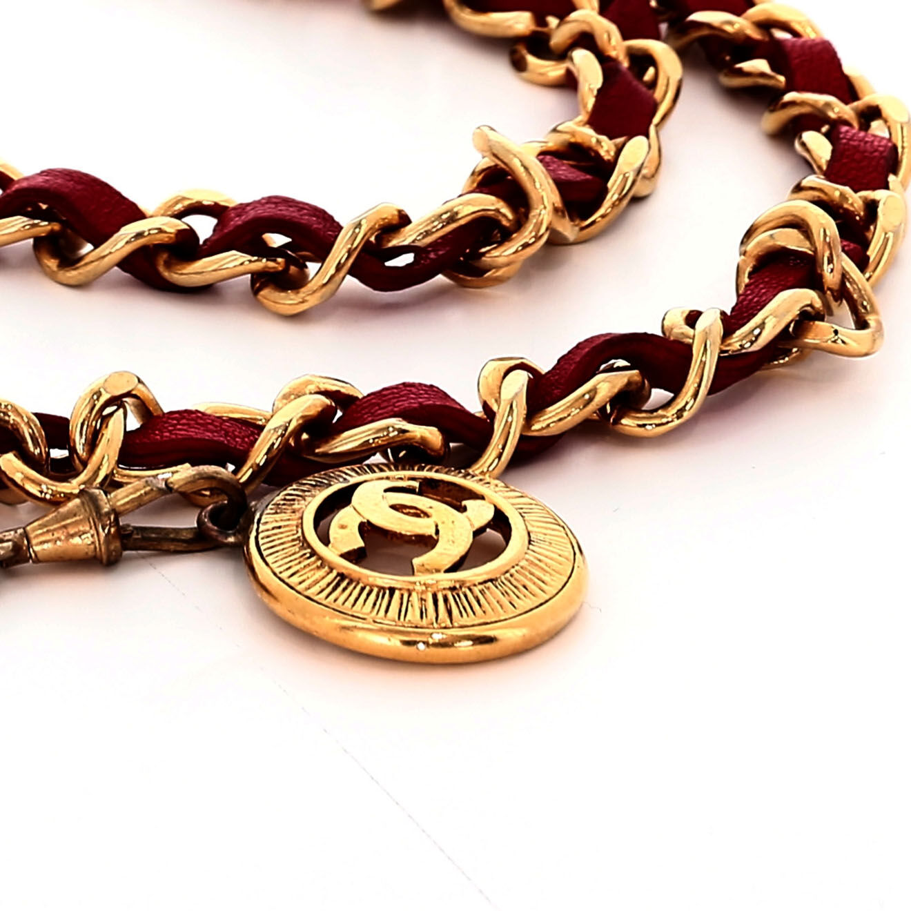 Chanel Ceinture en Laiton & Cuir bordeaux - Très bon état