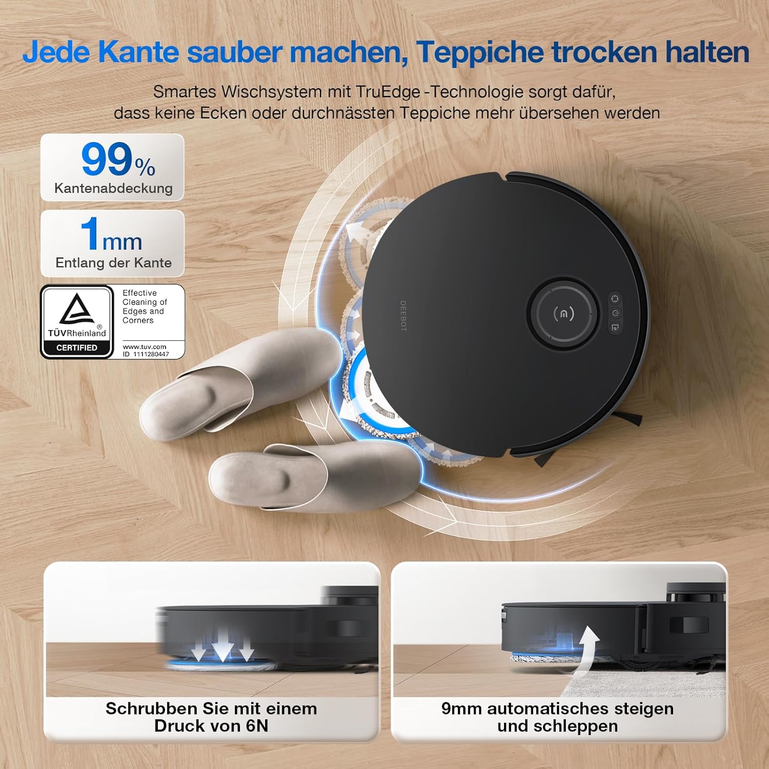 ECOVACS DEEBOT T30S Combo Complete Saugroboter mit Wischfunktion Akku-Staubsauger, All-in-One Reinigungsstation,11000Pa, ZeroTangle Technologie, TruEdge™ Kantenreinigung, Heißwasser-Mopp-Waschen