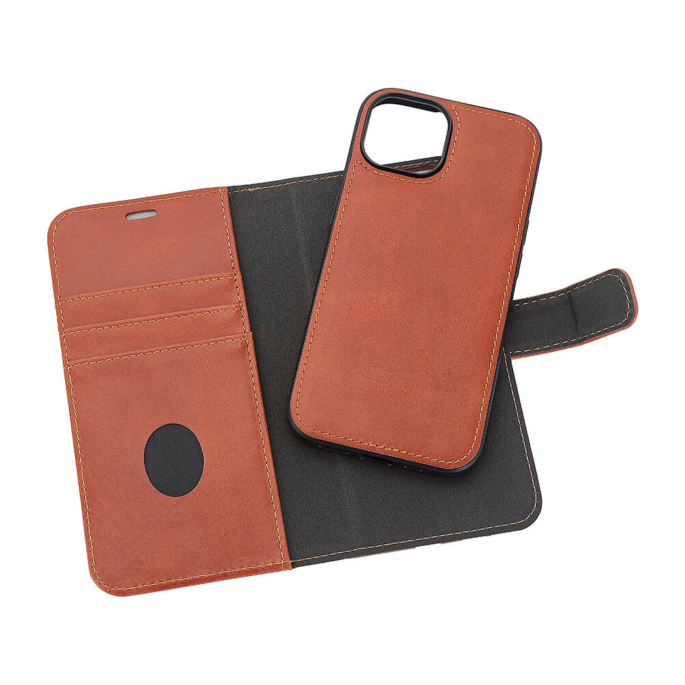 RadiCover iPhone 15 Wallet Case 2i1 Anti-stråling Læder MagS Brun - 1 stk.