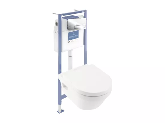 Pack WC sans bride VILLEROY ET BOCH Architectura avec abattant + bâti-support sol et mur Viconnect PRO + plaque chromée brillant