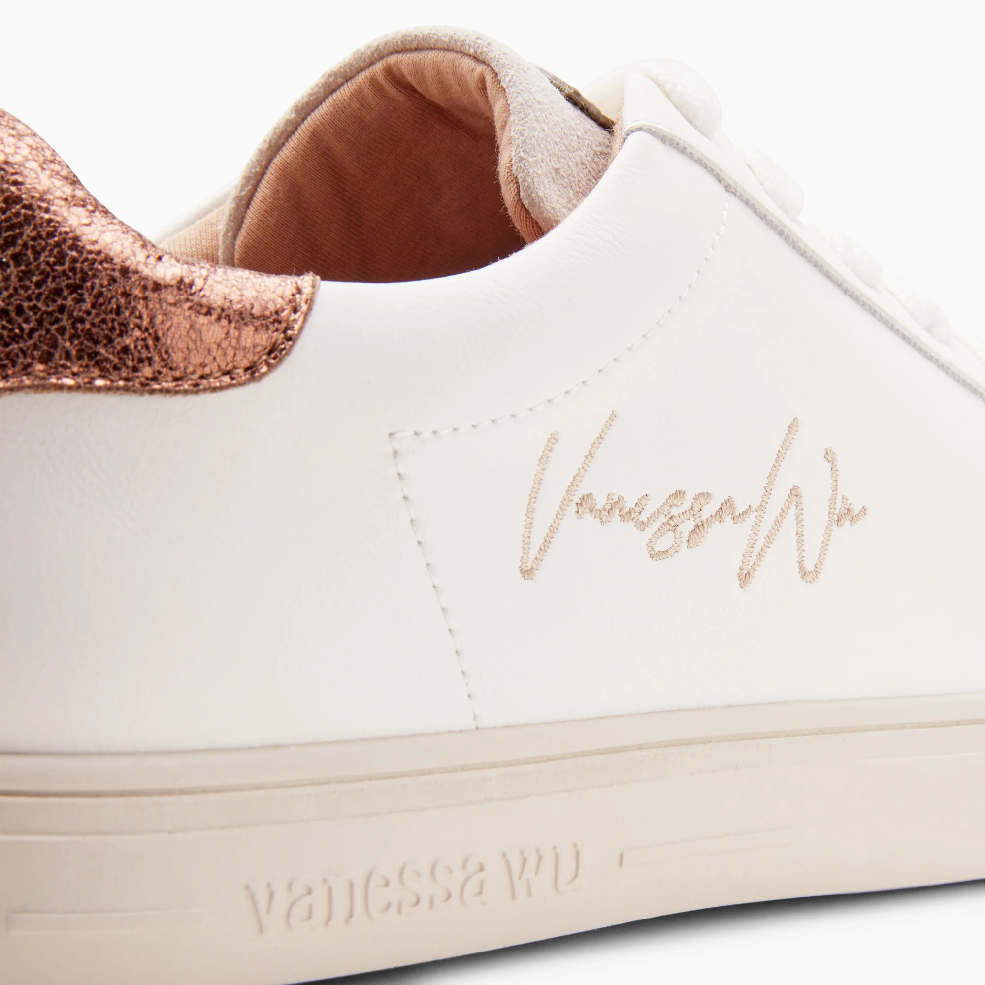 Sneakers-Baskets Isabella blanc et bronze à lacets