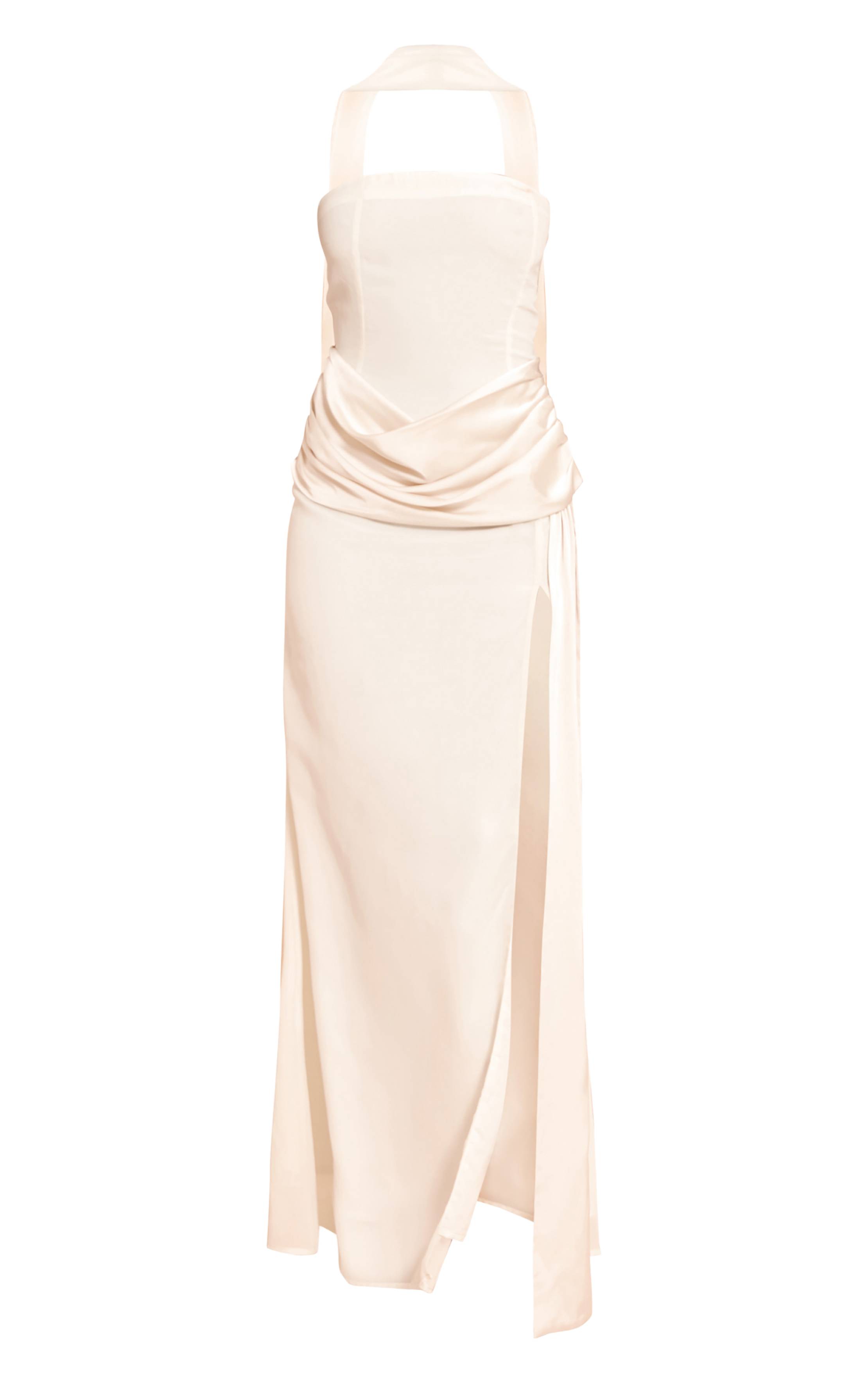 Crème Robe Longue Bandeau À Détail Drapé