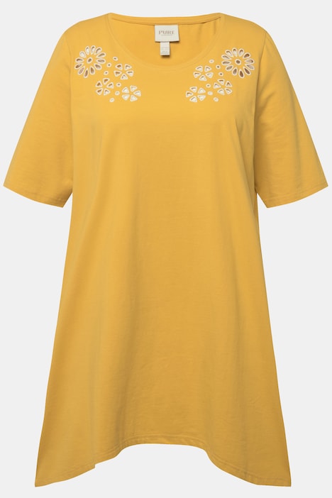 T-Shirt, Lochstickerei, Rundhals, Halbarm, Biobaumwolle