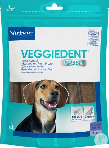 Virbac VeggieDent Chiens 10-30kg Lamelles A Mâcher Végétales 15