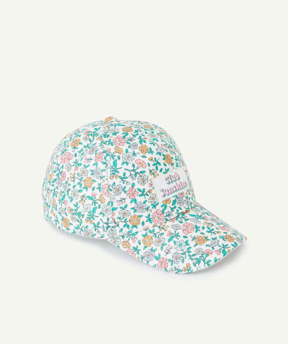 CASQUETTE FILLE AVEC IMPRIMÉ FLEURI ET PATCH BRODÉ SUNSHINE