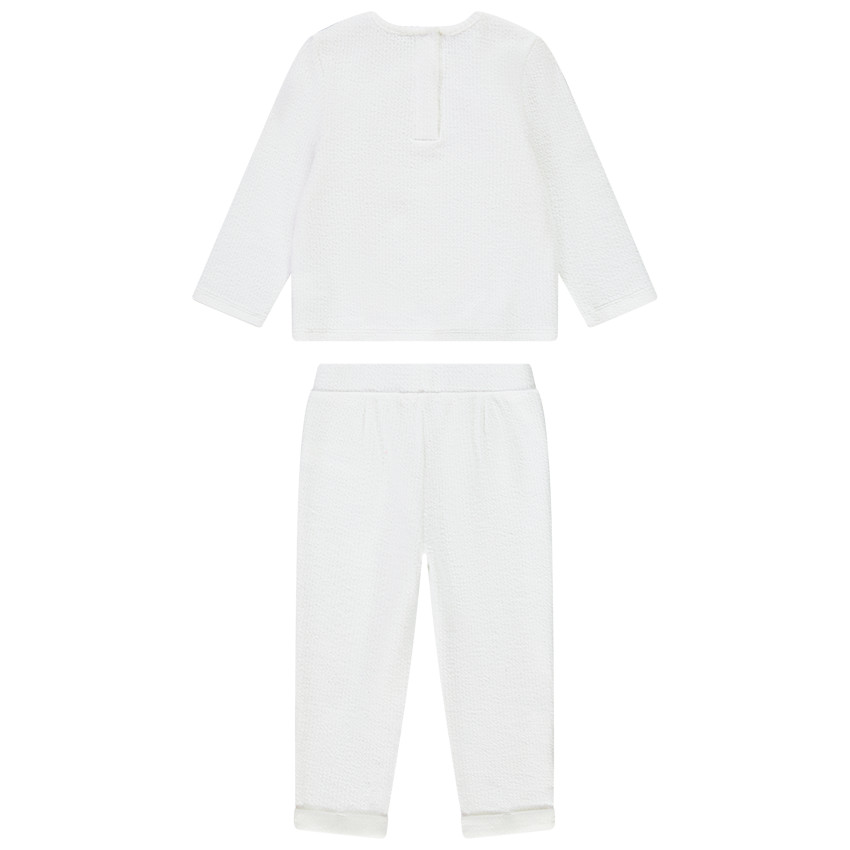 Ensemble en molleton quilté sweat avec fleurs brodées + jogging pour bébé fille