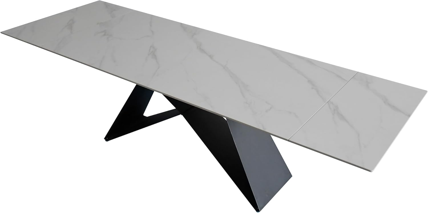 SAM Keramiktisch Mia | 180 x 90 cm | ausziehbar auf 260 cm | Farbe: weiß matt | Butterfly-Gestell Metall schwarz | pflegeleichter Esstisch/Esszimmertisch