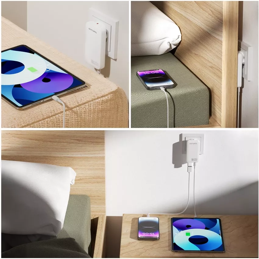 (65W) FlatPlug Slim Dual USB C GaN Ladegerät Netzteil (4S542065) - Weiss