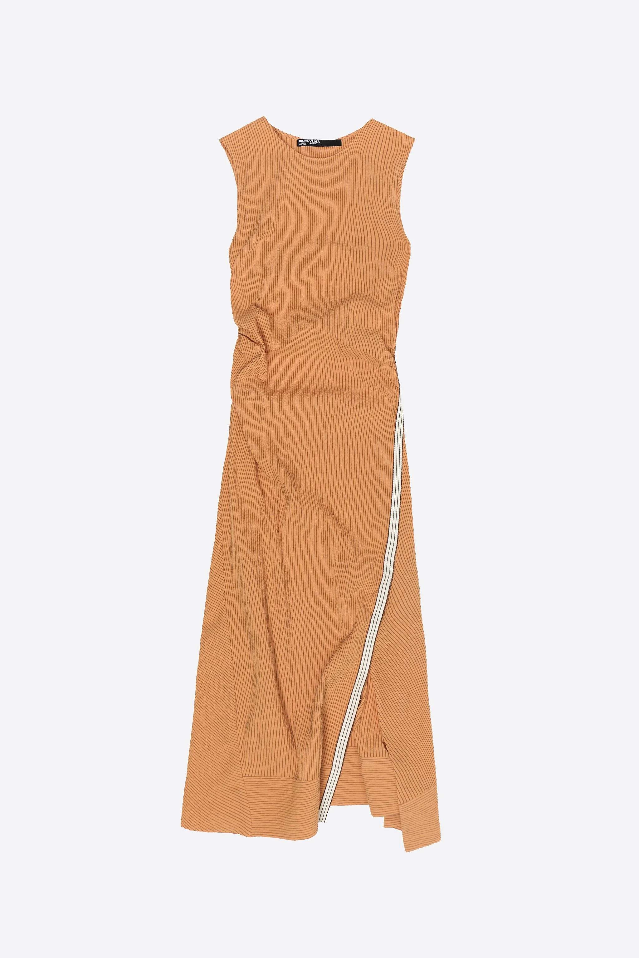 Vestido sem mangas com alça sobreposta listrada em laranja