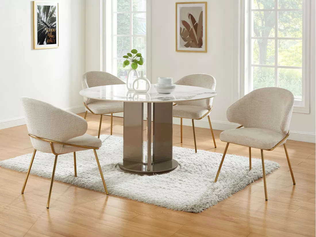 Lot de 6 chaises en tissu et métal doré - Beige - LUXIVA de Pascal Morabito