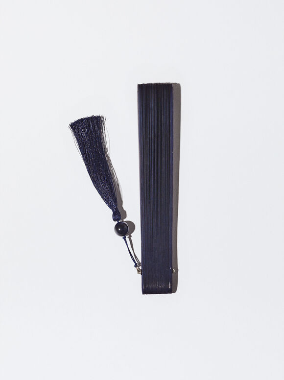 Leque de bambu perfurado - Azul