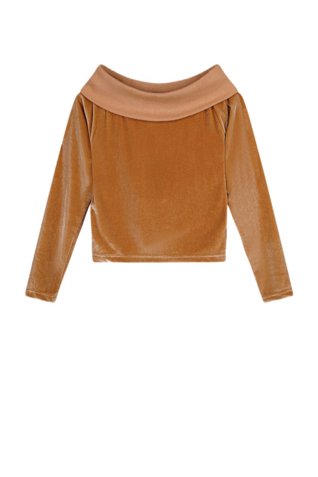 NoBell’ fluwelenoff shoulder top Kelza rozezand