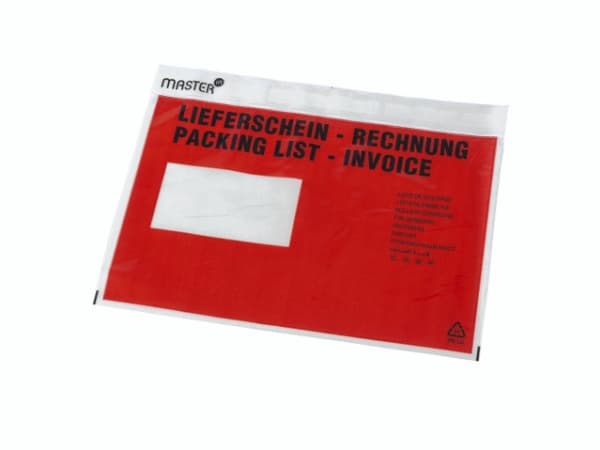 Følgeseddellomme i plast C5 m/tryk 240x162mm 1000stk/kar Plast25/Plast25/Papir46