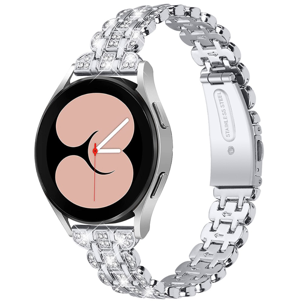 Samsung Galaxy Watch 42mm / Watch Active 2 / Watch Active / Gear Sport Edelstahl Schmuckarmband Butterfly Verschluss mit Glitzersteinen - Silber