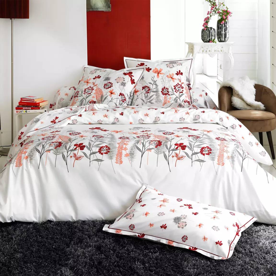 Taie de traversin percale de coton (L200 cm) Petite folie Rouge