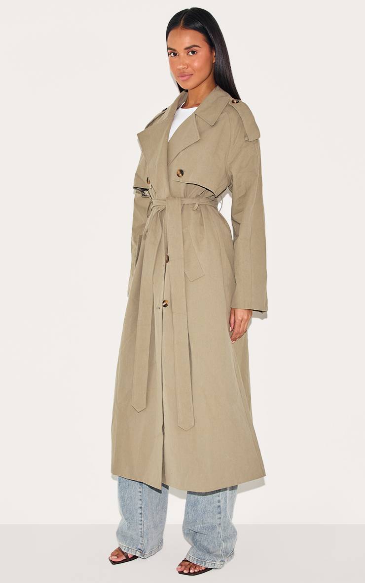 Kaki Trench-coat Ceinturé À Double Boutonnage