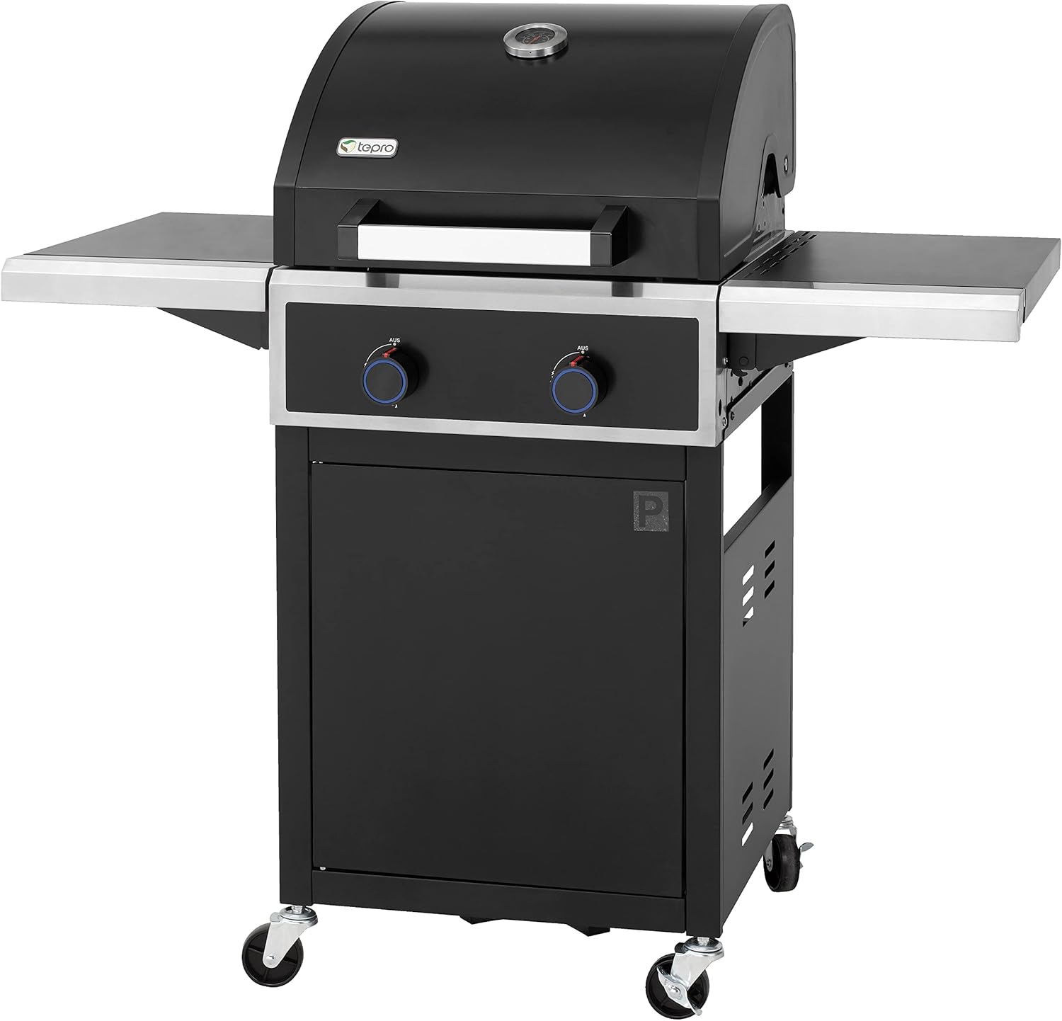 tepro Gasgrill Keansburg 2 mit 2 langlebigen Edelstahl-Brennern, emailierten Guss-Grillrosten, doppelwandigem, pulverbeschichtetem Deckel mit Thermometer, Seitenablagen, Maße ca. 128 x 63 x 114 cm
