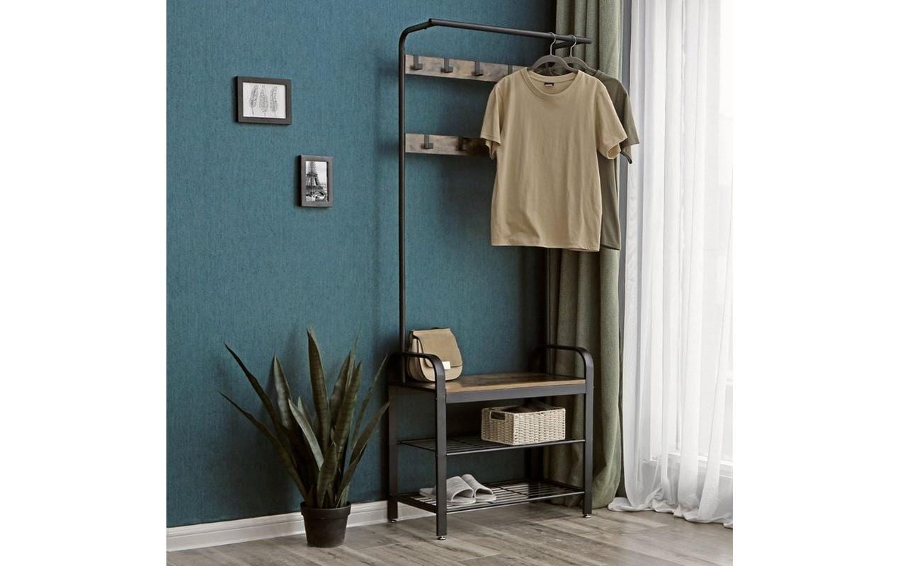 Garderobe mit Schuhablage 183 cm, Braun/SchwarzKleiderständer mit Sitzbank