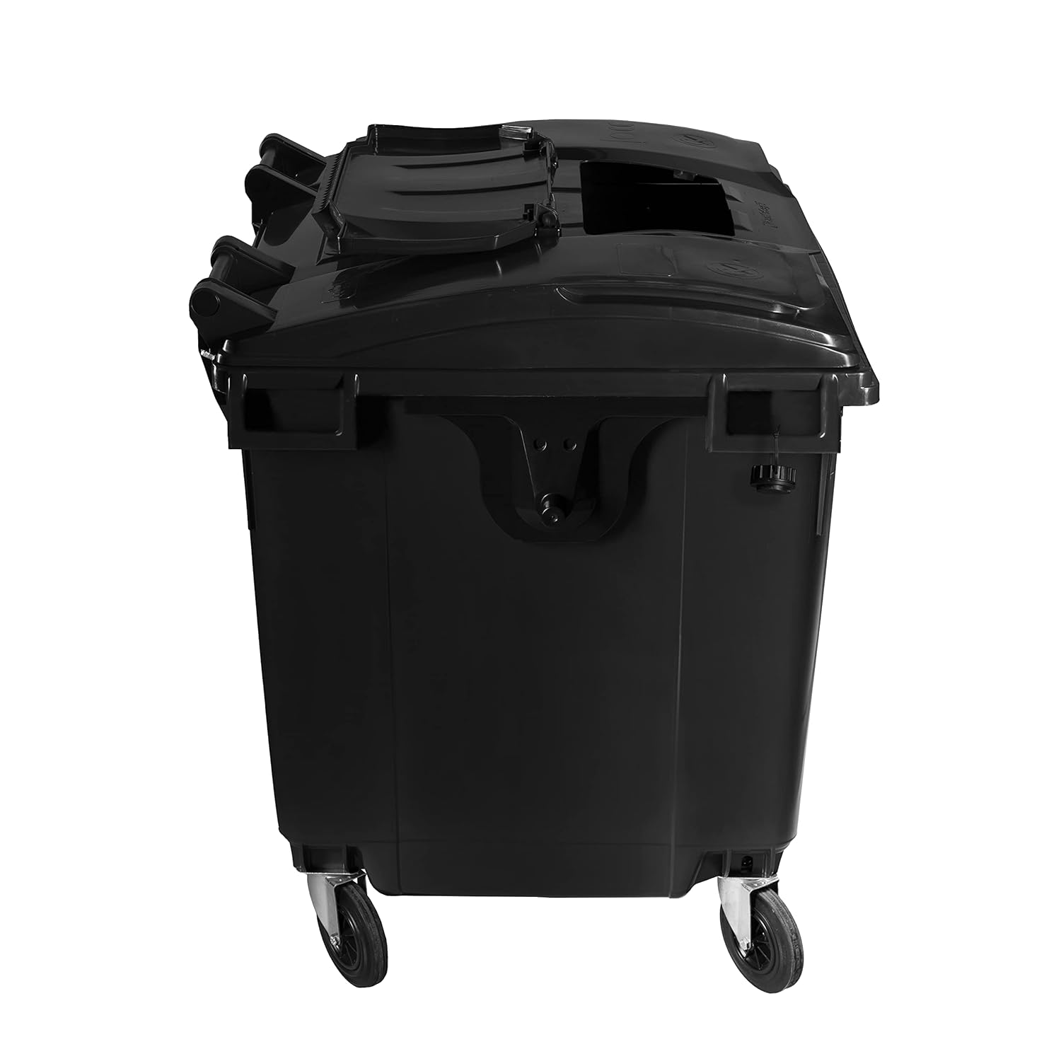 Hardwex Müllcontainer mit 4 Rädern mit Flachdeckel, Deckel im Deckel, Müllgroßbehälter, Abfalltonne, Mülltonne, Volumen: 1 100 Liter, Grau/Gelb, Größe: 1 344 x 1 370 x 1 070 mm