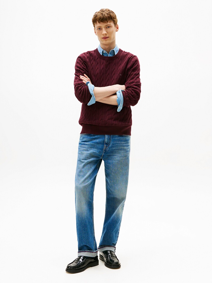 TOMMY HILFIGER<br>Suéter com gola redonda em malha texturizada