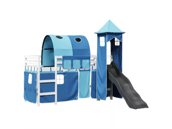 Lit mezzanine enfants avec tour bleu 90x200 cm bois pin massif
