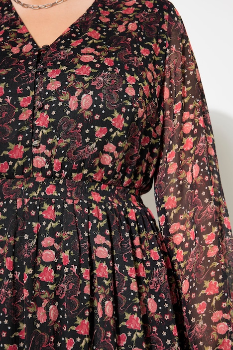 Maxikleid, A-Line, doppellagig, Chiffon, Asia Print