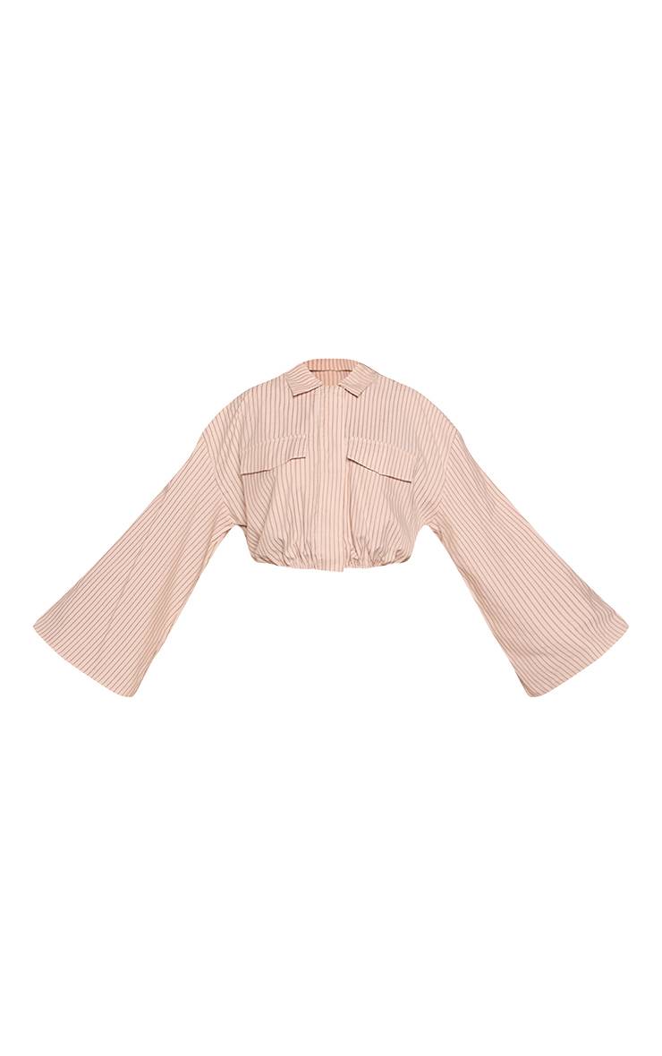 Marron Chemise Courte À Ourlet Bouffant Avec Détail De Poche À Rayures Pierre